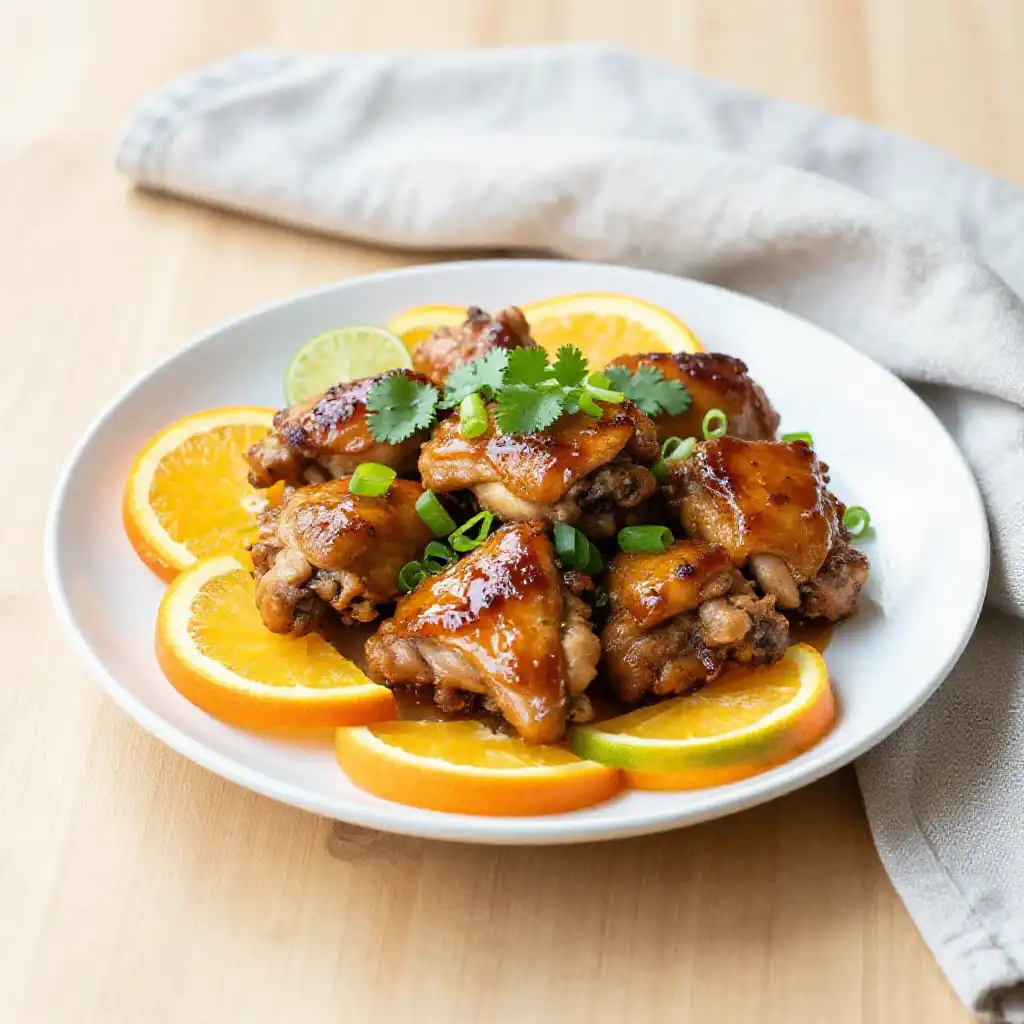 Pressure Cooker Caramelized Citrus-Ginger Chicken Thighs (Asian Meal Prep) plated dish