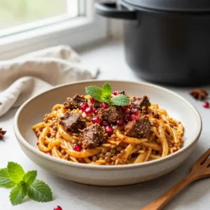 Step by step Pressure Cooker Silky Lebanese Lentil Pasta with Spiced Lamb