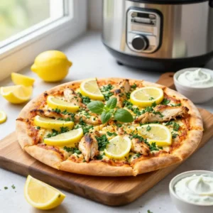 Step by step Quick Pressure Cooker Buttery Greek Lemon-Herb Chicken Pizza