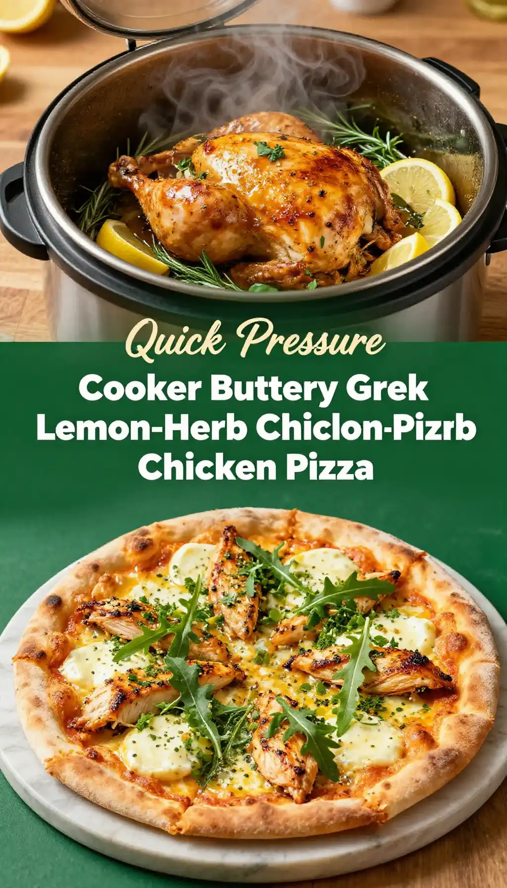 Quick Pressure Cooker Buttery Greek Lemon-Herb Chicken Pizza
