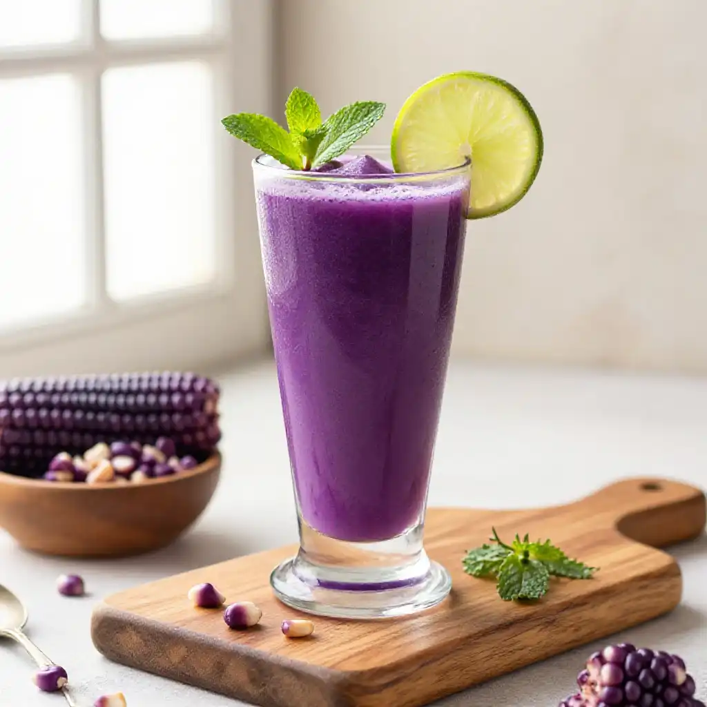 Quick Stovetop Flaky Herb-Infused Peruvian Purple Corn Chicha plated dish