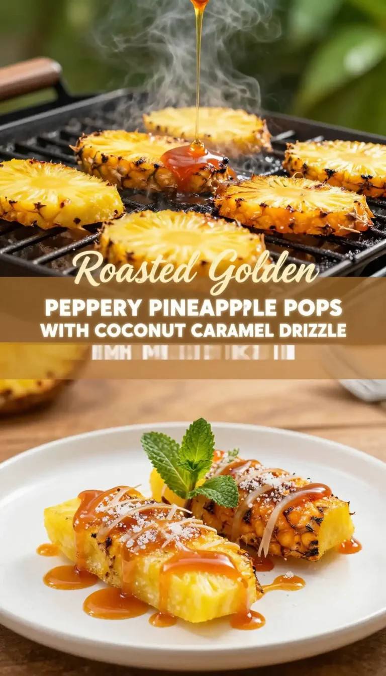 Roasted Golden Peppery Pineapple Pops with Coconut Caramel Drizzle