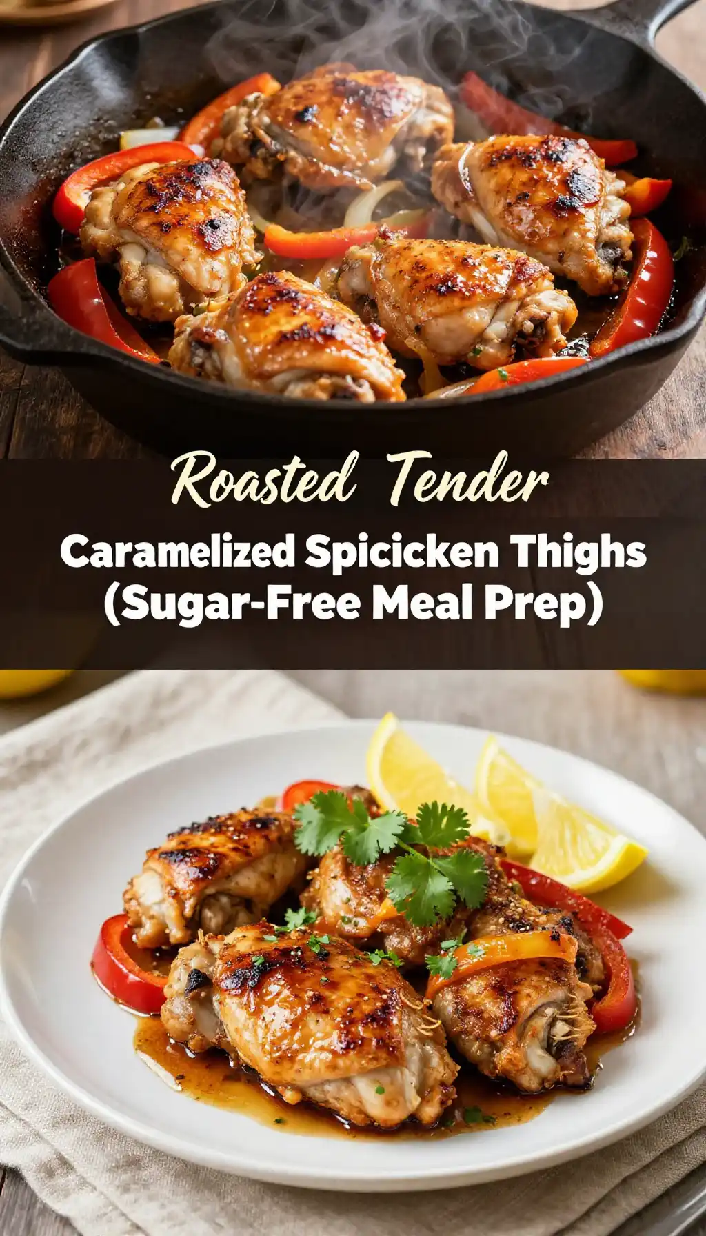 Roasted Tender Caramelized Spanish Chicken Thighs (Sugar-Free Meal Prep) pinterest pin