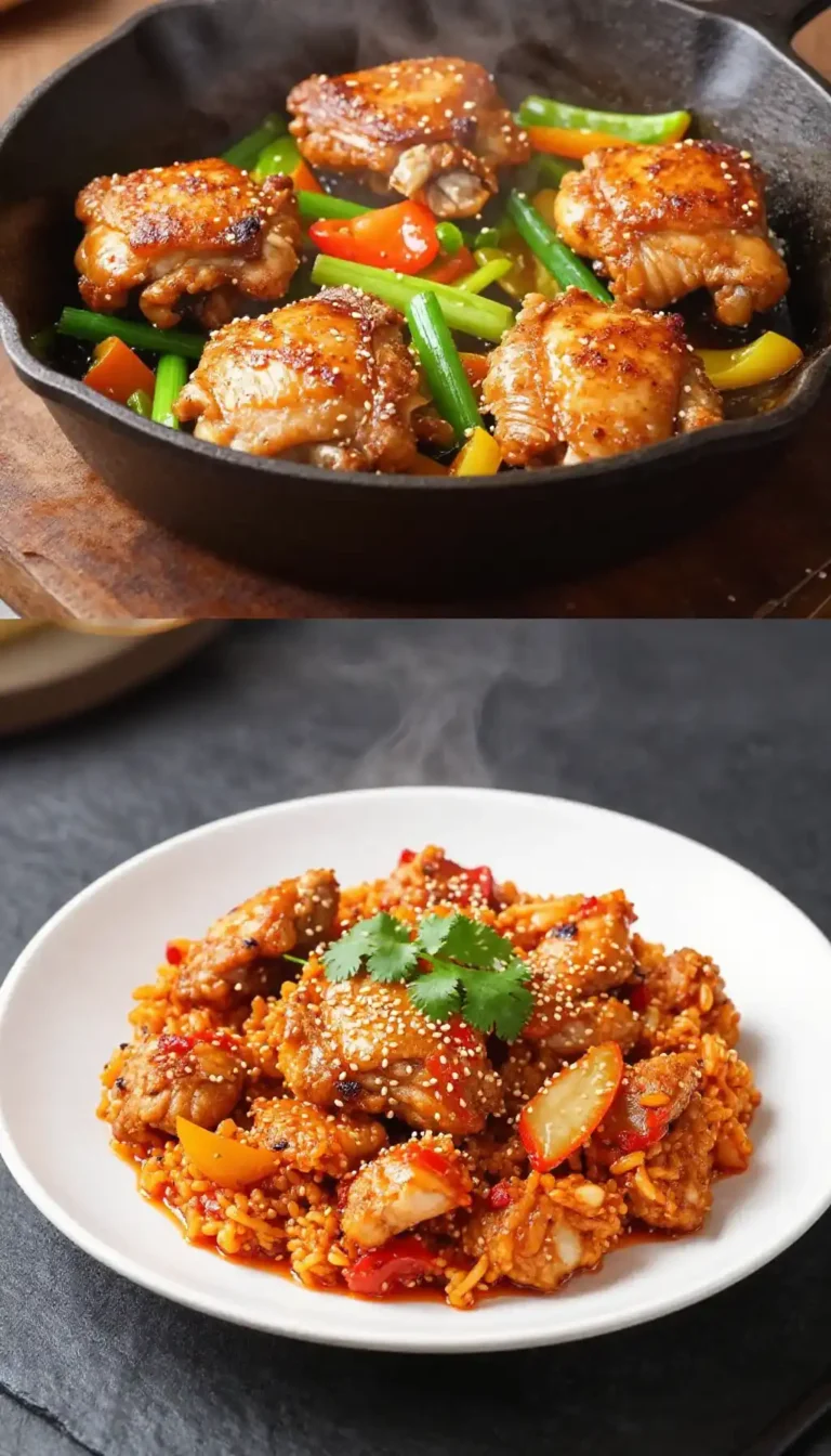 Sheet Pan Fluffy Tangy Korean Chicken and Kimchi Hash