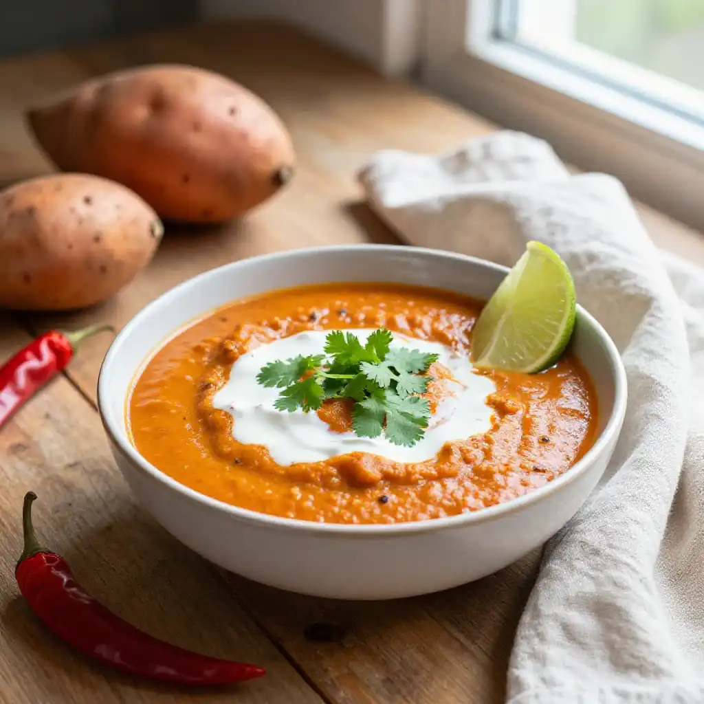 Silky Slow Cooker Peruvian Sweet Potato Chili Elixir (Whole30) plated dish