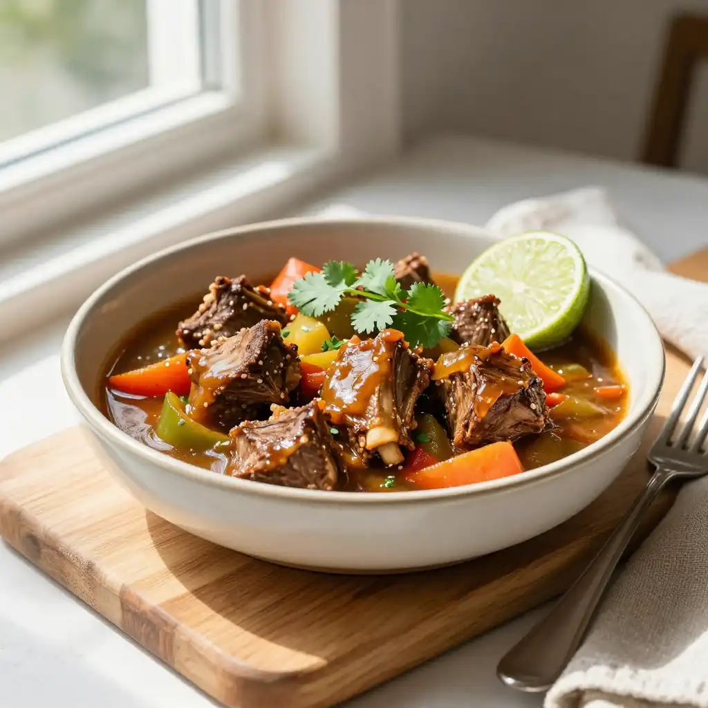 Slow Cooker Creamy Caribbean Sugar-Free Honey-Glazed Lamb Stew plated dish