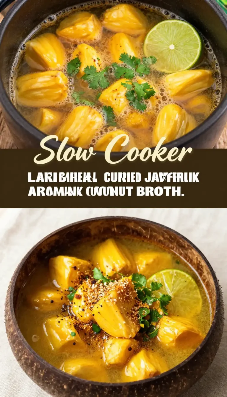 Slow Cooker Flaky Caribbean Curried Jackfruit with Aromatic Coconut Broth