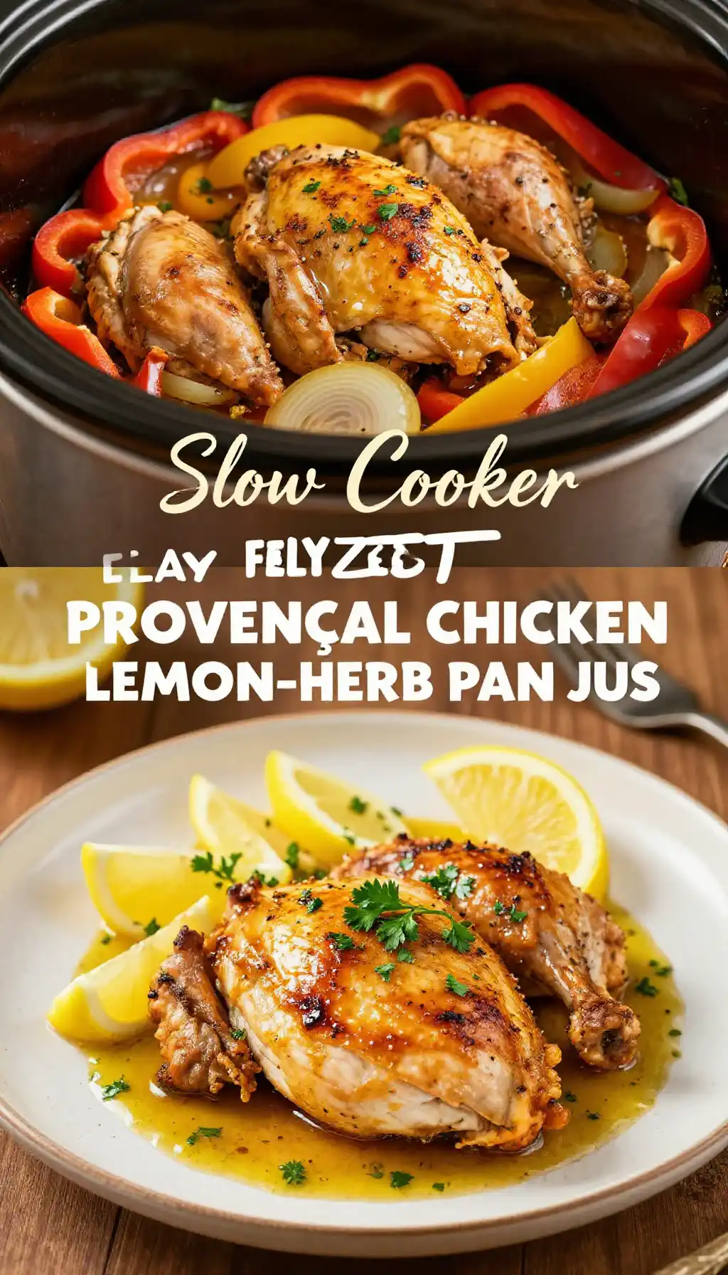 Slow Cooker Flaky Zesty Provençal Chicken with Lemon-Herb Pan Jus pinterest pin