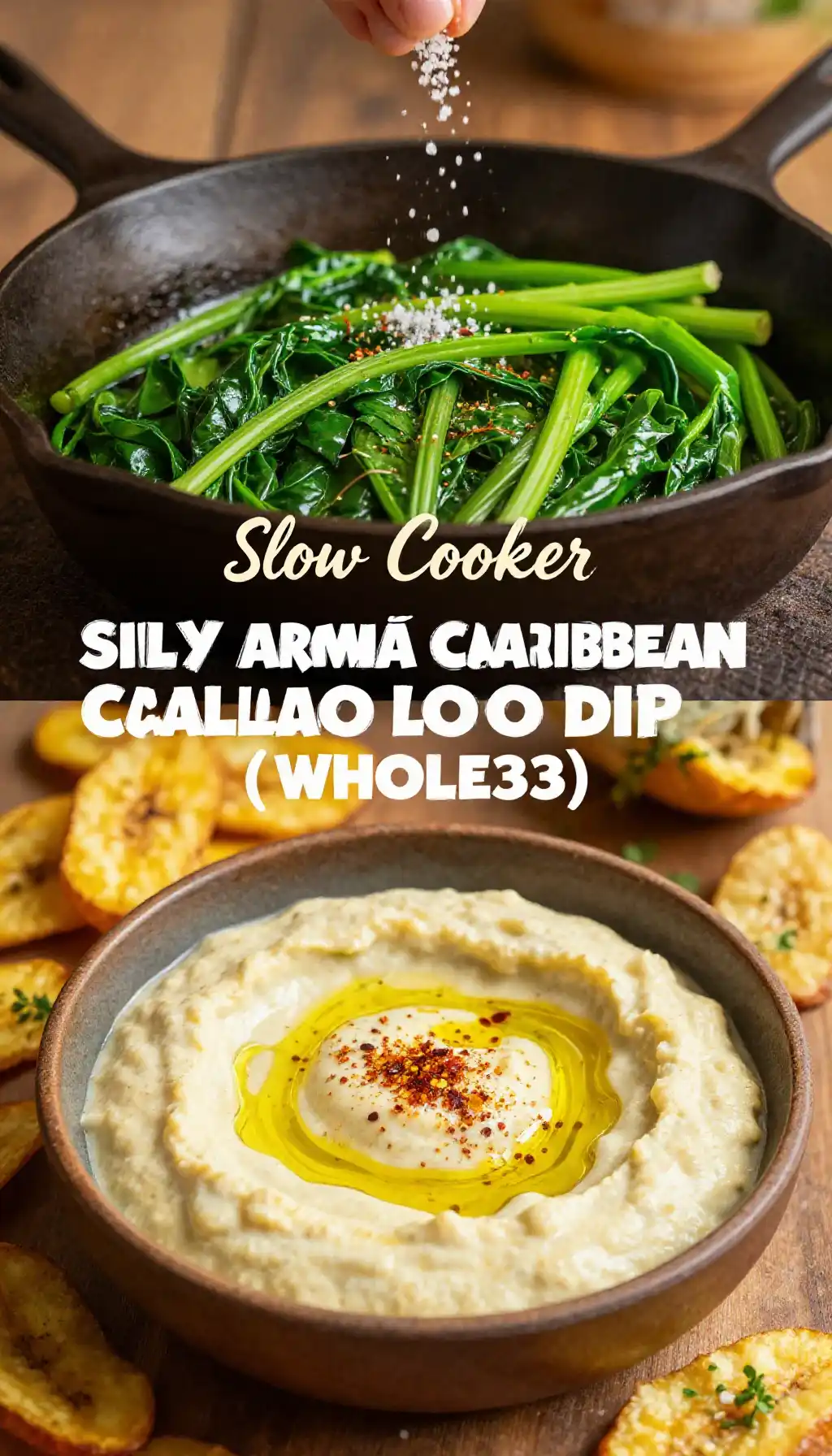 Slow Cooker Silky Aromatic Caribbean Callaloo Dip (Whole30) pinterest pin