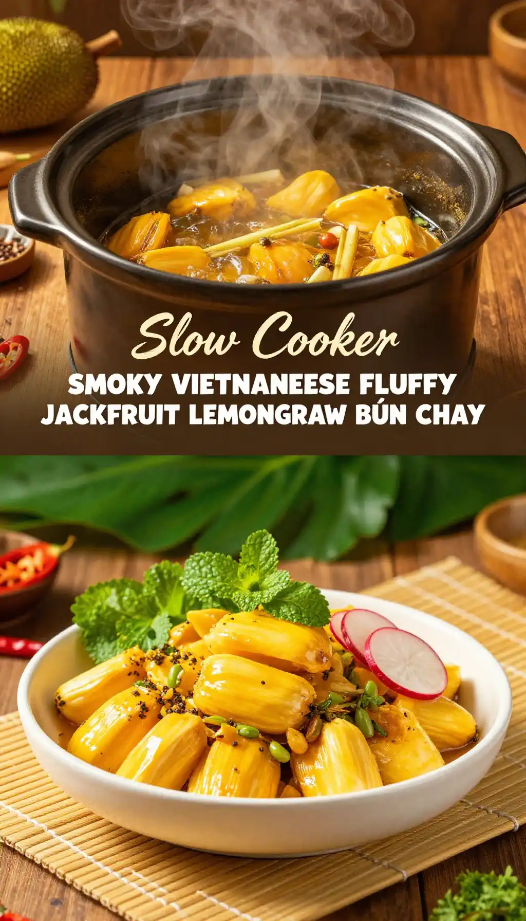 Slow Cooker Smoky Vietnamese Fluffy Jackfruit Lemongrass Bún Chay