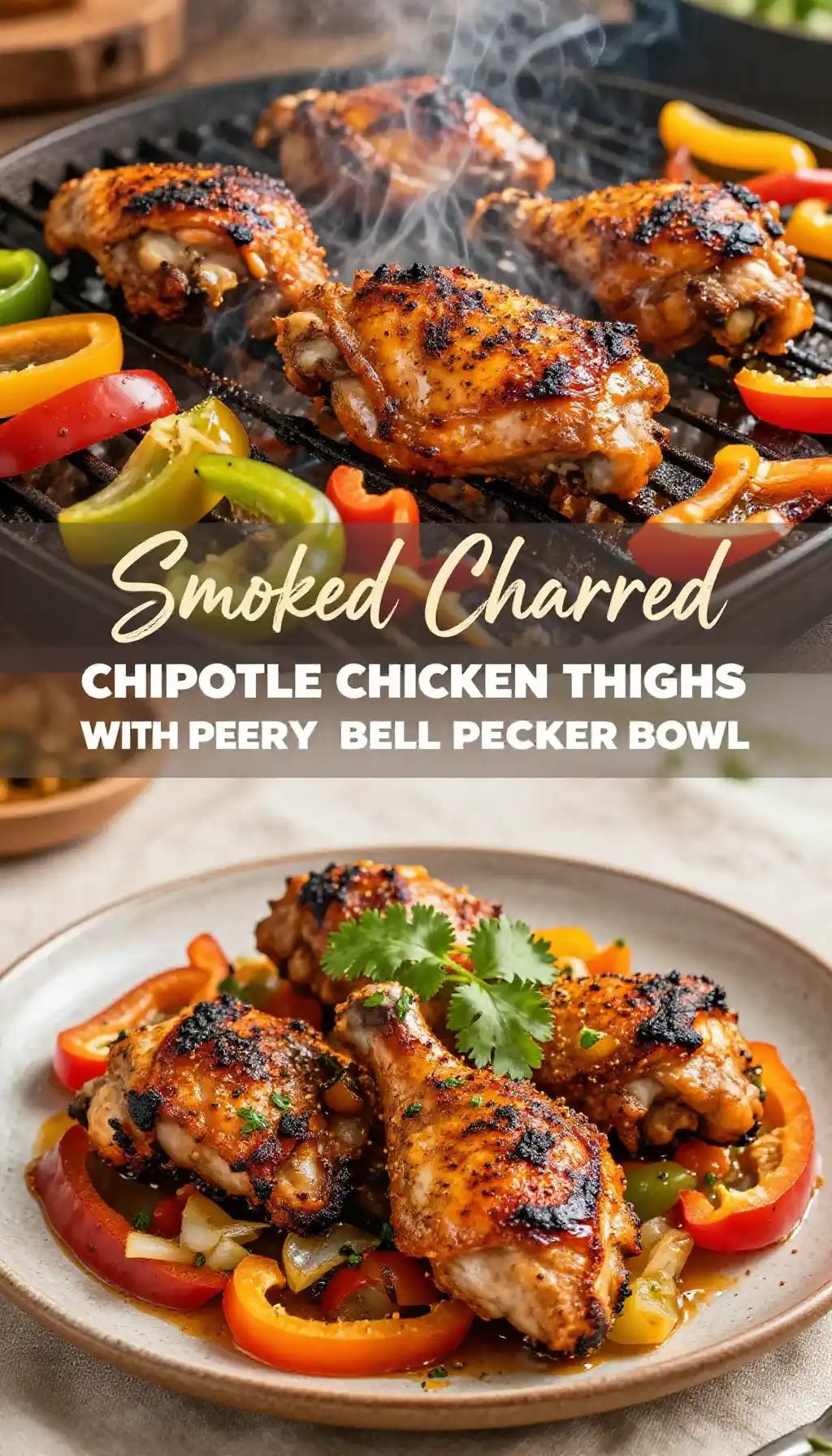 Smoked Charred Chipotle Chicken Thighs with Peppery Bell Pepper Bowl
