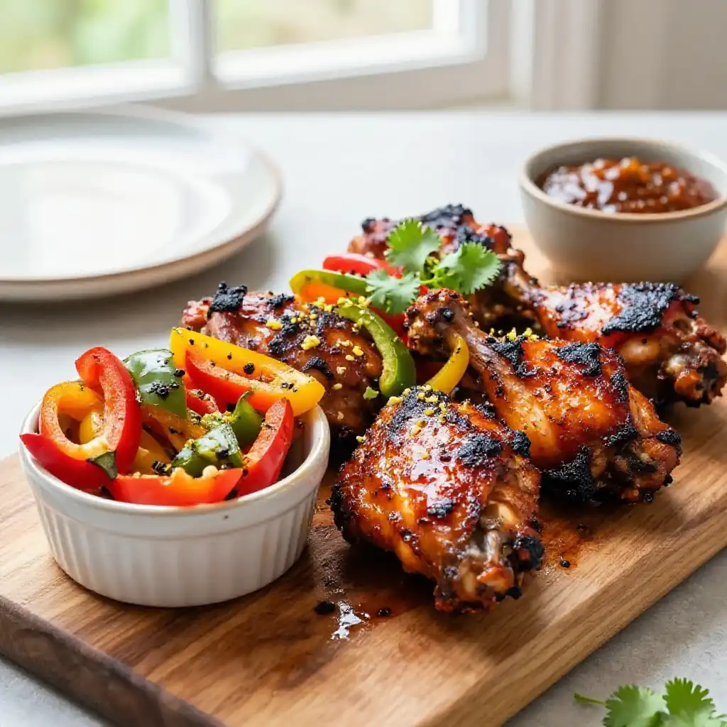 Smoked Charred Chipotle Chicken Thighs with Peppery Bell Pepper Bowl plated dish