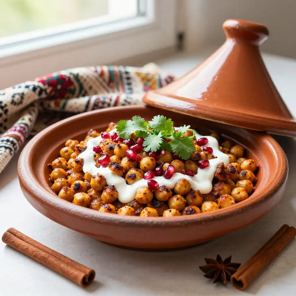 Smoked Charred Moroccan Chickpea Tagine with Spicy Harissa Coconut plated dish