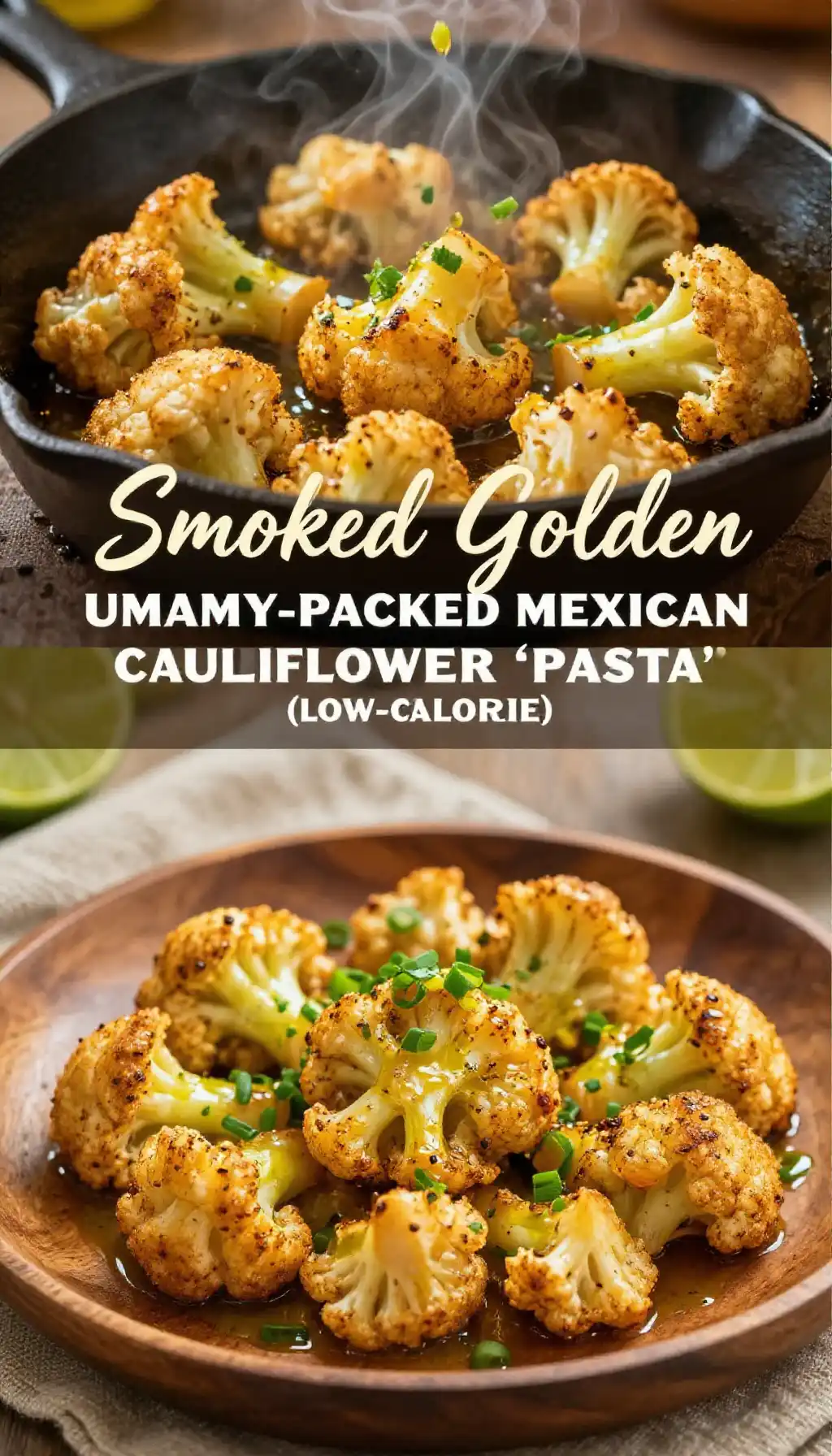 Smoked Golden Umami-Packed Mexican Cauliflower 'Pasta' (Low-Calorie) pinterest pin