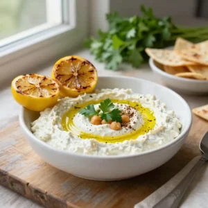 Step by step Tender Roasted Za'atar Chickpea Feta Dip with Charred Lemon