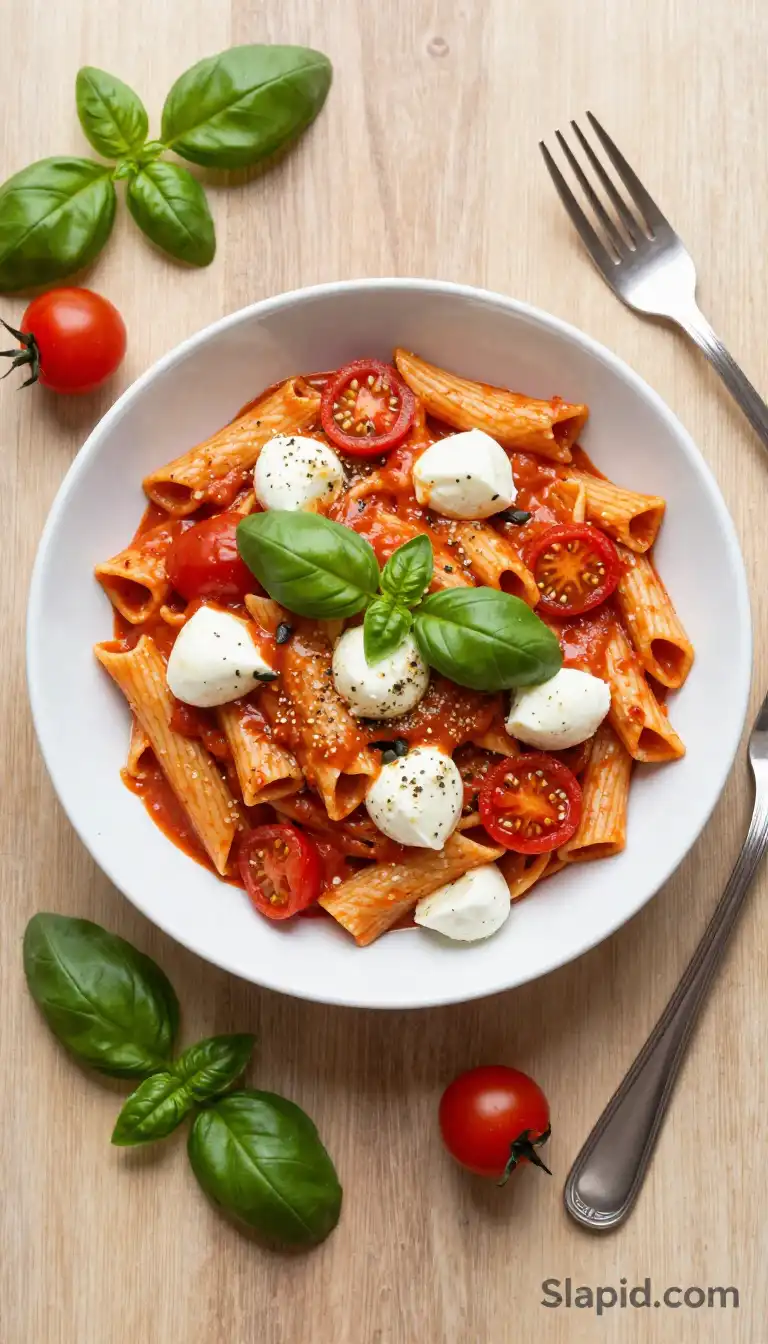 Creamy Tomato Basil Pasta with Fresh Mozzarella - Pasta Recipe | Slapid