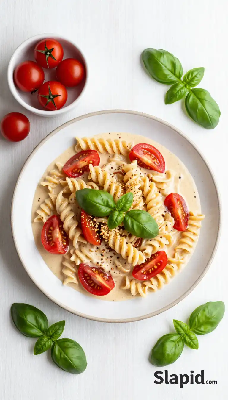 Creamy Vegan Tomato Basil Pasta with Cashew Sauce - Pasta Recipe | Slapid