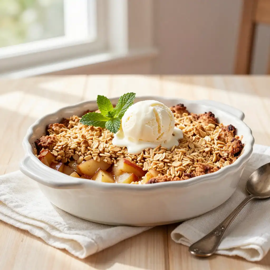 Easy Baked Apple Crumble with Oat Topping plated dish