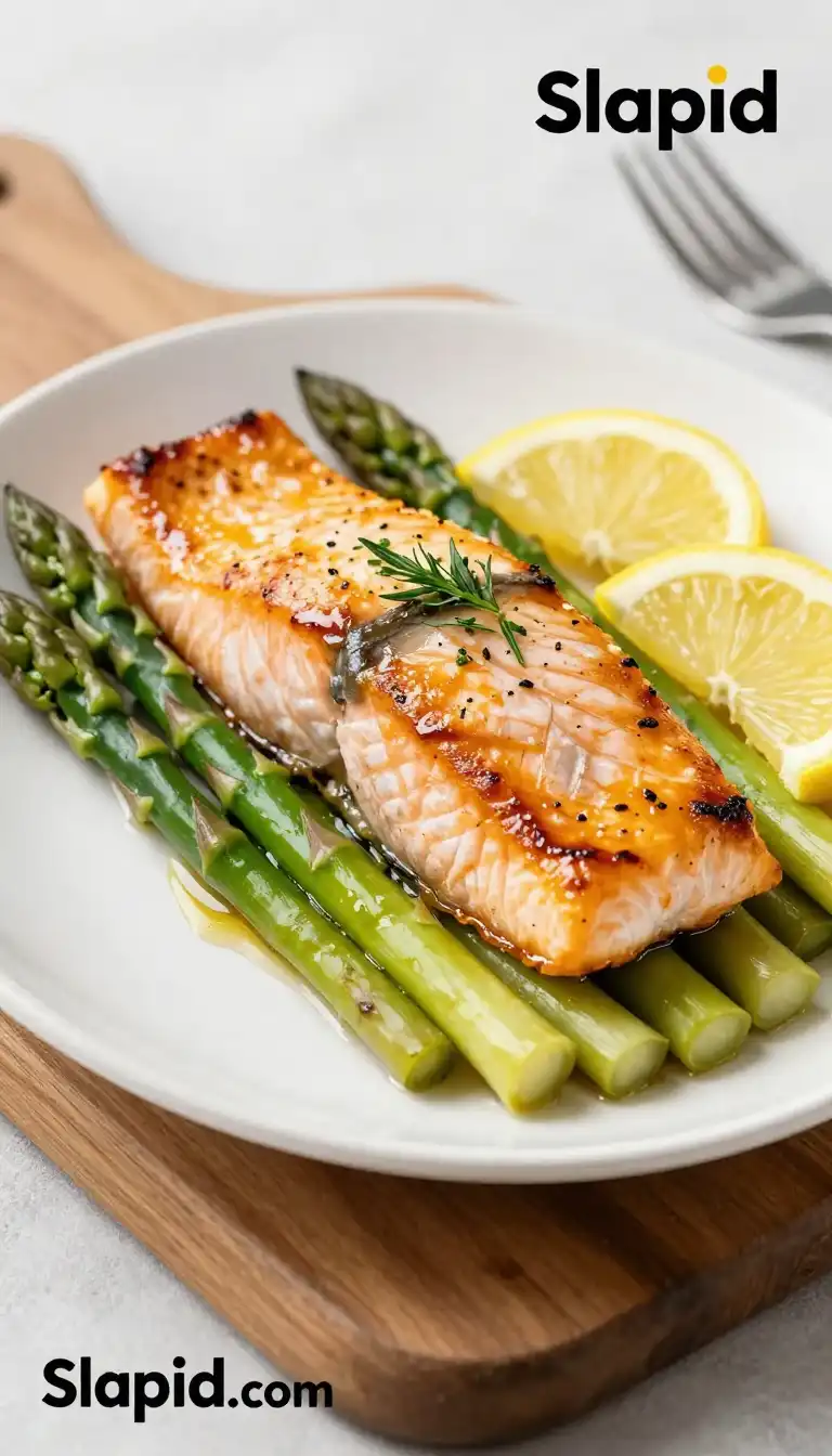 Easy Baked Lemon Garlic Salmon Fillet with Asparagus - Seafood Recipe | Slapid