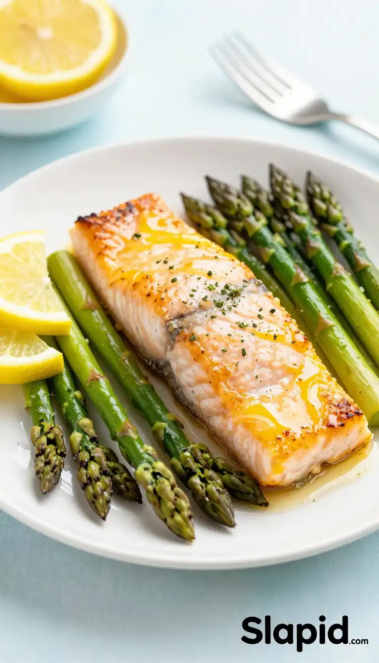 Easy Baked Lemon Garlic Salmon with Asparagus - Seafood Recipe | Slapid