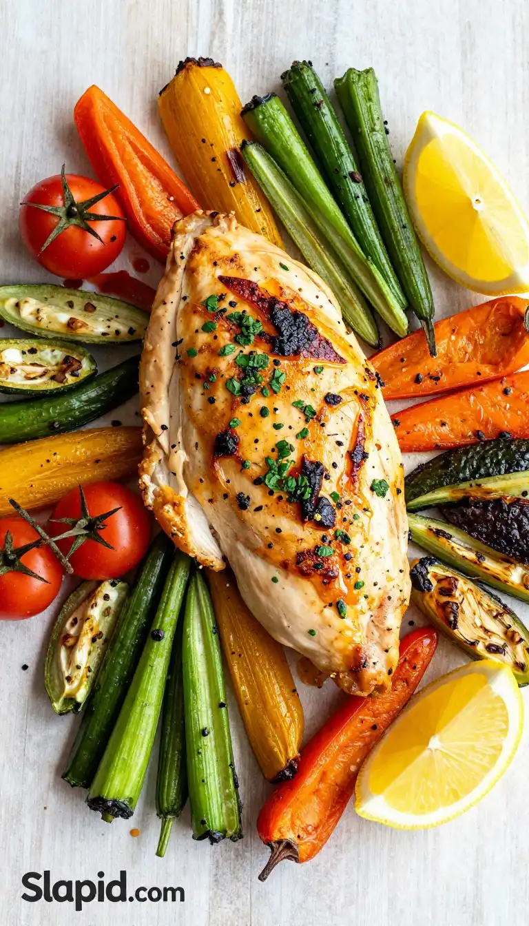 Easy Baked Lemon Herb Chicken Breast with Roasted Vegetables - Chicken & Poultry Recipe | Slapid
