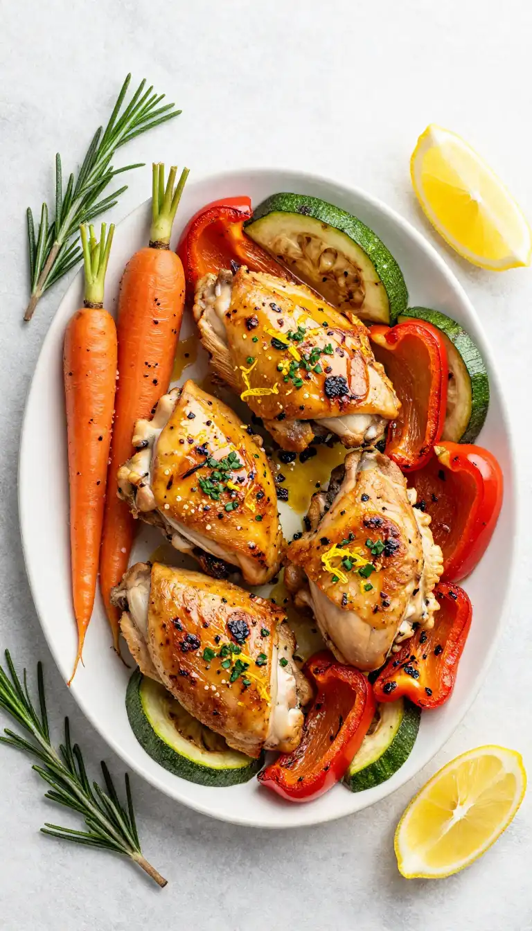 Easy Baked Lemon Herb Chicken Thighs with Roasted Vegetables - Chicken & Poultry Recipe | Slapid