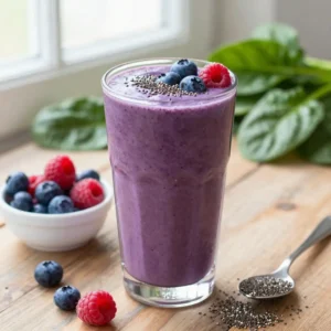 Step by step Easy Blended Berry Smoothie with Spinach and Chia Seeds