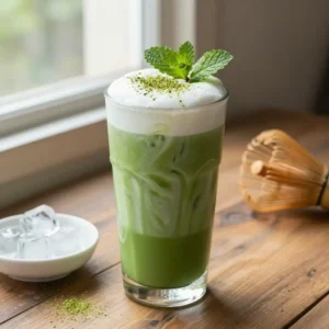 Step by step Easy Blended Iced Matcha Latte with Oat Milk