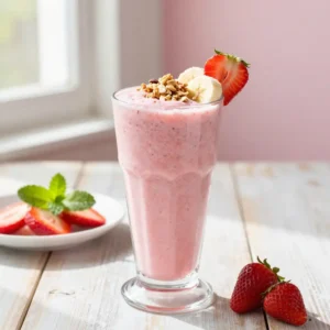 Step by step Easy Blended Strawberry Banana Smoothie with Almond Milk