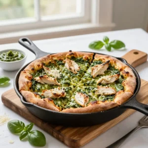 Step by step Easy Cast Iron Skillet Chicken Pesto Pizza