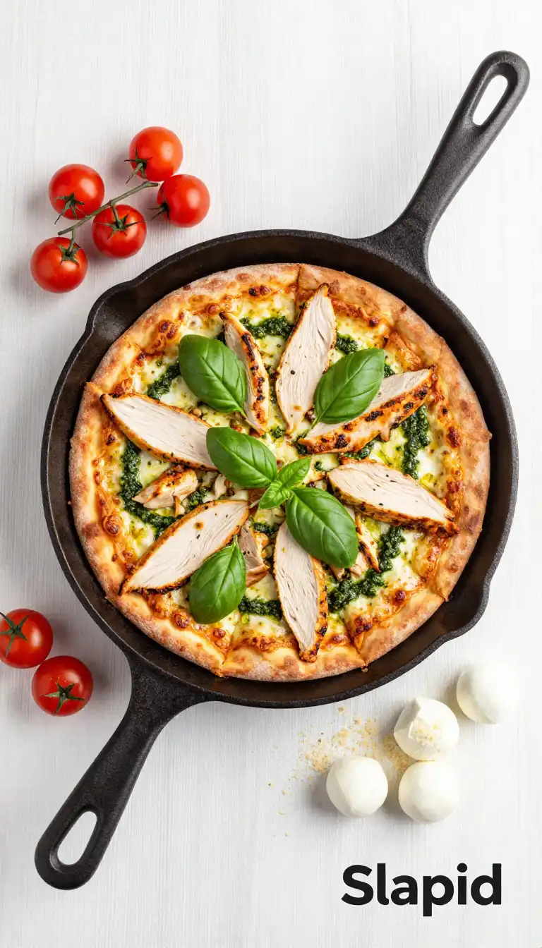 Easy Cast Iron Skillet Chicken Pesto Pizza - Pizza Recipe | Slapid