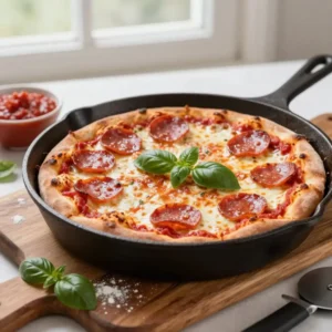 Step by step Easy Cast Iron Skillet Pepperoni Pizza Homemade Crust