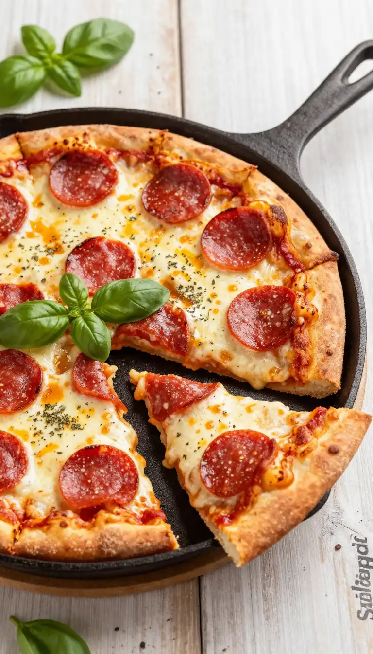 Easy Cast Iron Skillet Pepperoni Pizza Homemade Crust - Pizza Recipe | Slapid