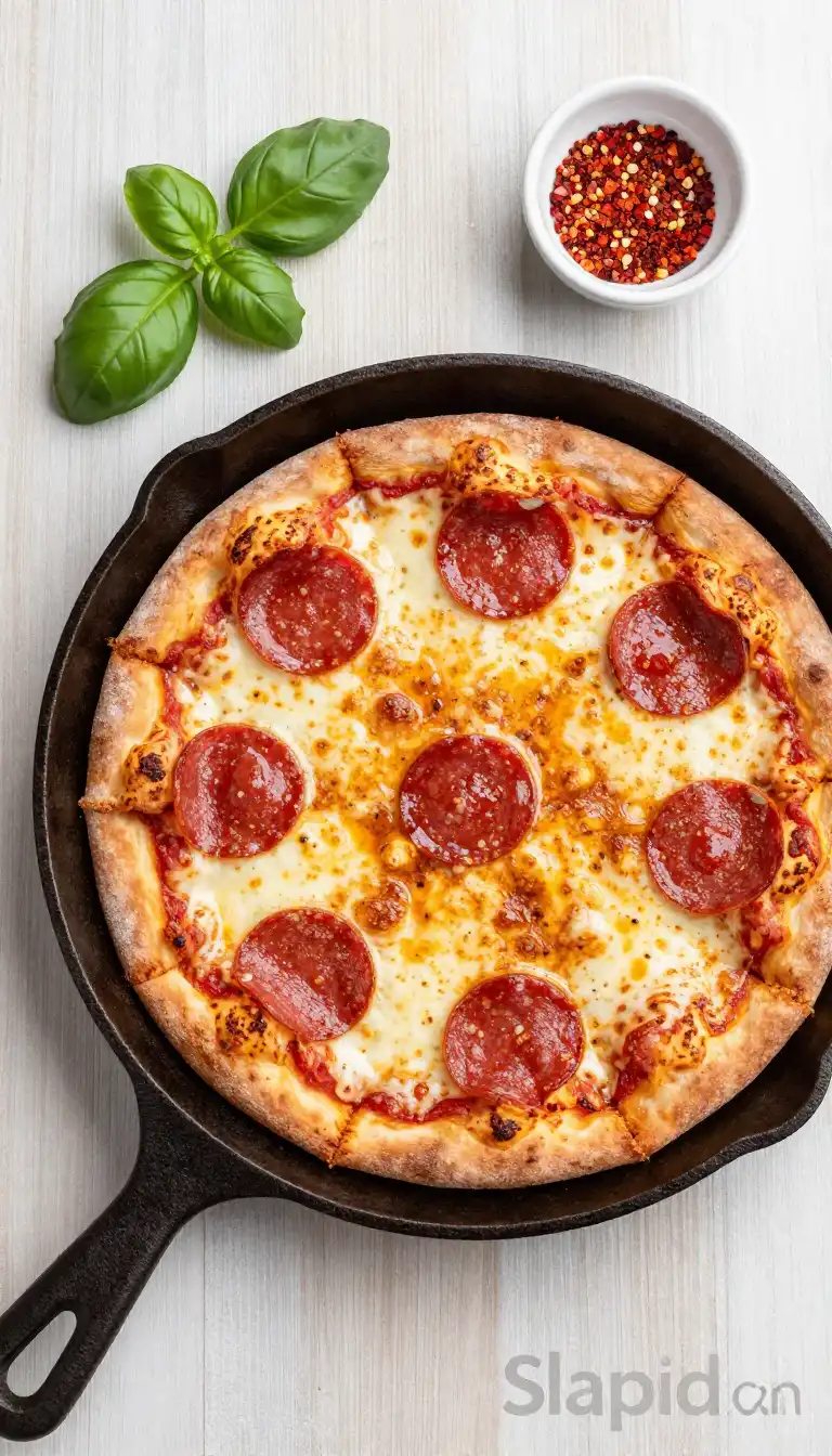 Easy Cast Iron Skillet Pepperoni Pizza Homemade - Pizza Recipe | Slapid