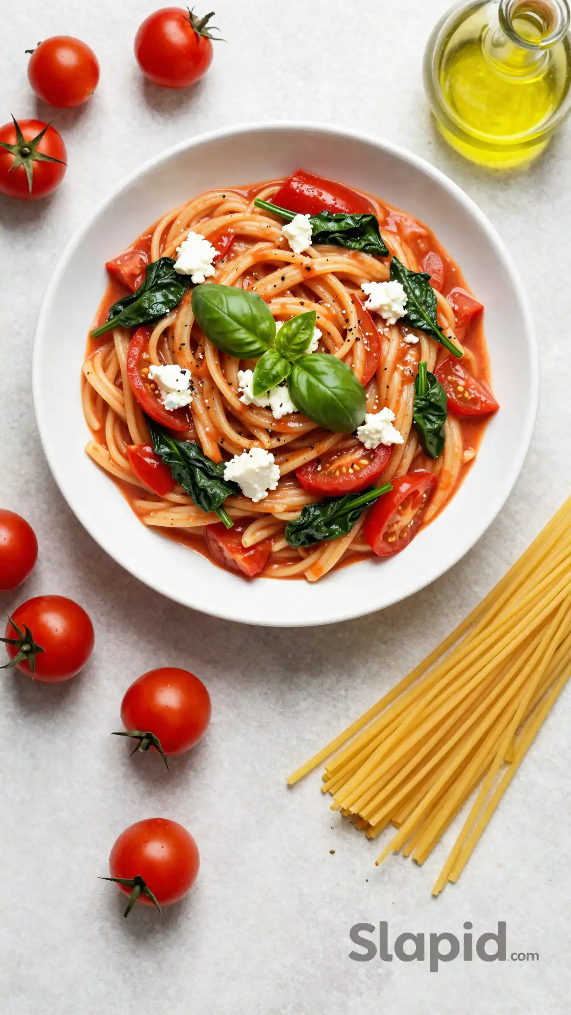 Easy Creamy Tomato Pasta with Spinach and Feta - Pasta Recipe | Slapid