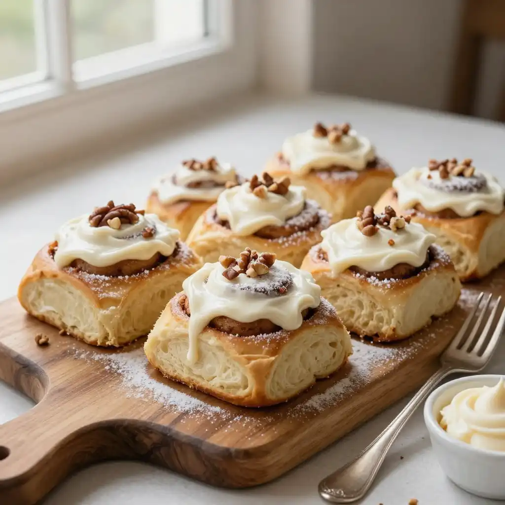 Easy Fluffy Homemade Cinnamon Rolls with Cream Cheese Frosting plated dish