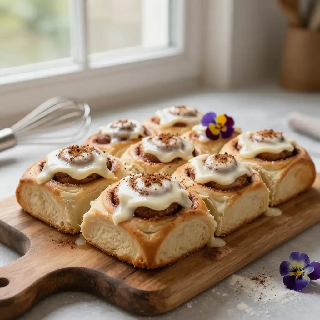 Easy Fluffy Homemade Cinnamon Rolls with Cream Cheese Frosting plated dish