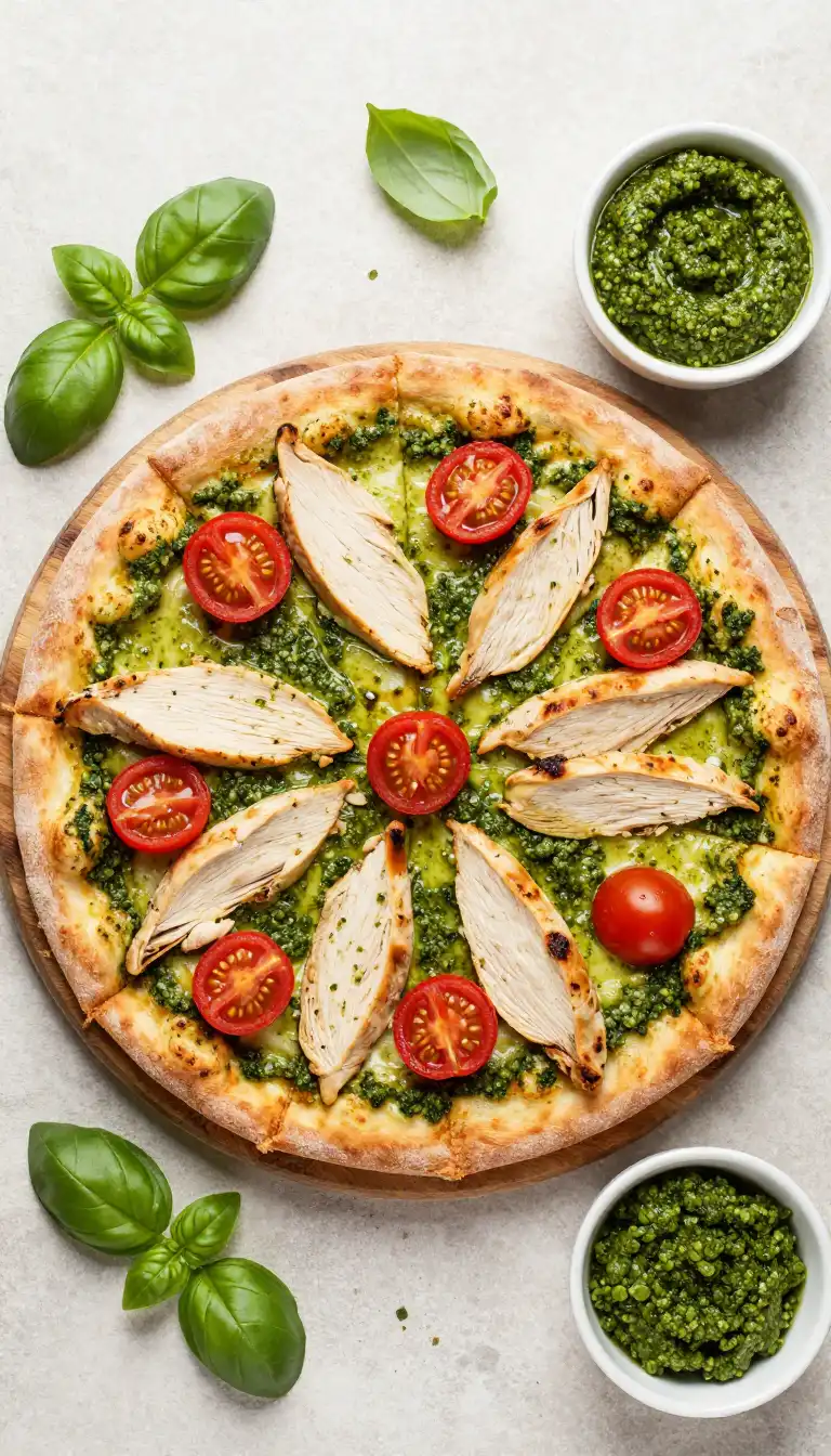 Easy Gluten-Free Chicken Pesto Pizza with Cherry Tomatoes - Pizza Recipe | Slapid