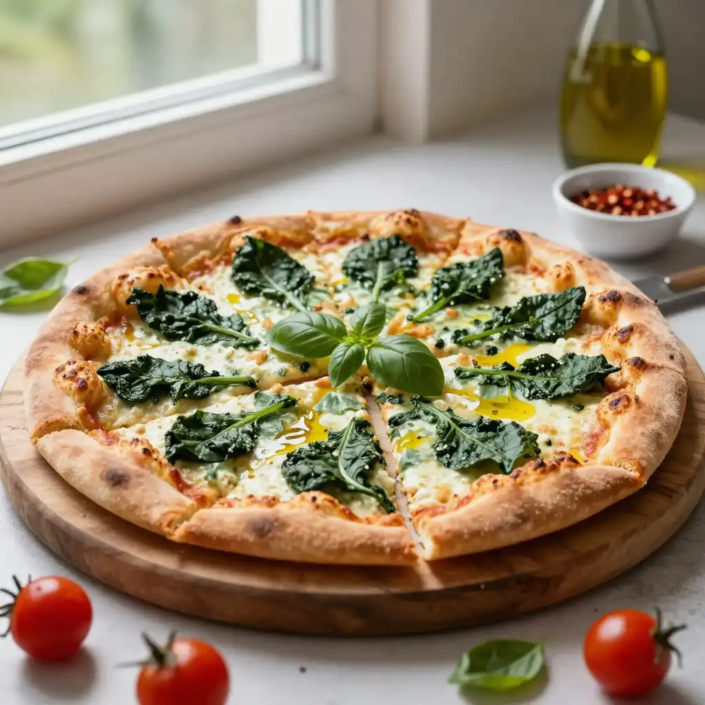 Easy Homemade Spinach and Ricotta Pizza plated dish