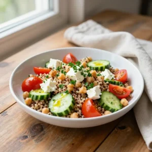 Step by step Easy Mediterranean Quinoa Salad with Chickpeas and Feta