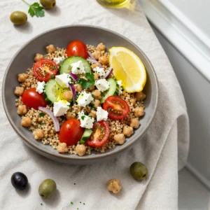 Step by step Easy Mediterranean Quinoa Salad with Chickpeas Feta