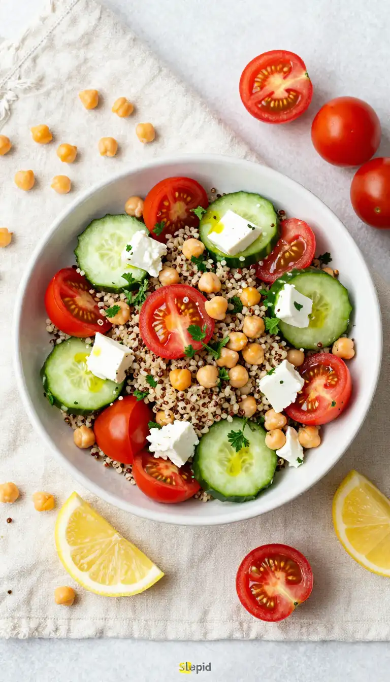Easy Mediterranean Quinoa Salad with Feta and Chickpeas - Salads Recipe | Slapid