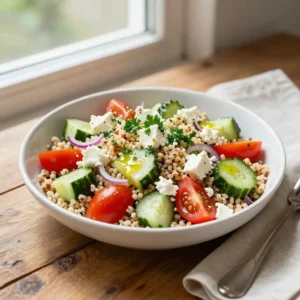Step by step Easy Mediterranean Quinoa Salad with Feta and Cucumbers