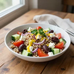 Step by step Easy Mediterranean Quinoa Salad with Feta and Lemon Vinaigrette