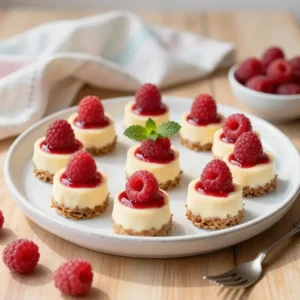 Step by step Easy No-Bake Mini Cheesecake Bites with Raspberry Topping