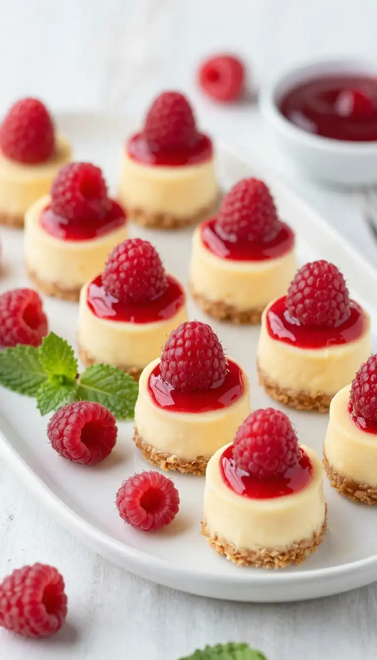 Easy No-Bake Mini Cheesecake Bites with Raspberry Topping - Desserts & Sweets Recipe | Slapid