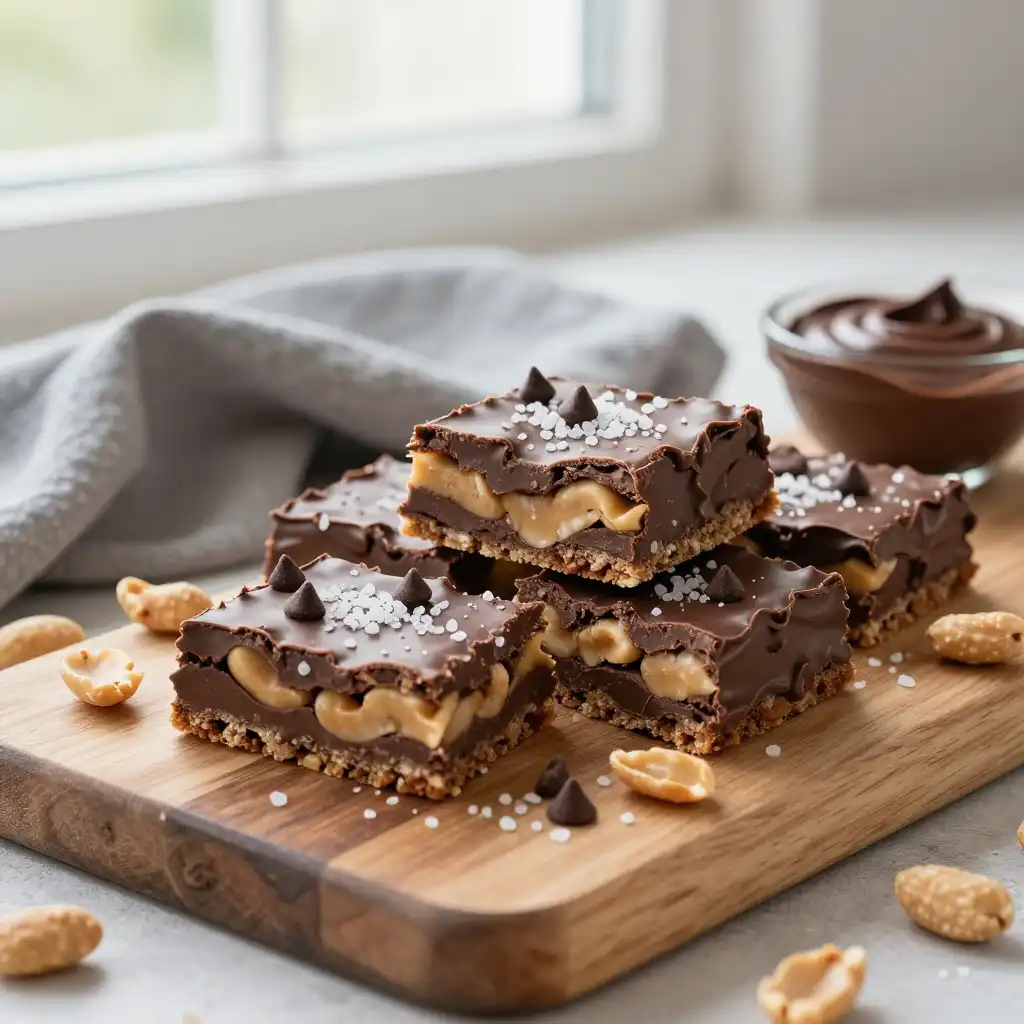 Easy No-Bake Peanut Butter Chocolate Chip Bars plated dish