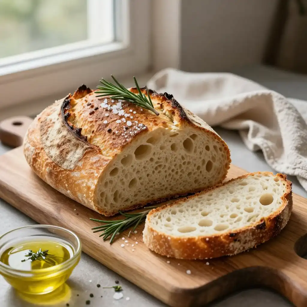 Easy No-Knead Artisan Bread with Crispy Crust plated dish