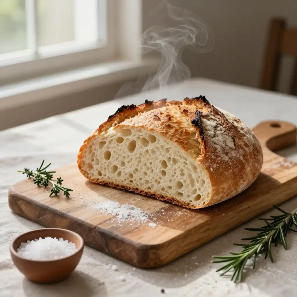 Easy No-Knead Artisan Dutch Oven Bread plated dish