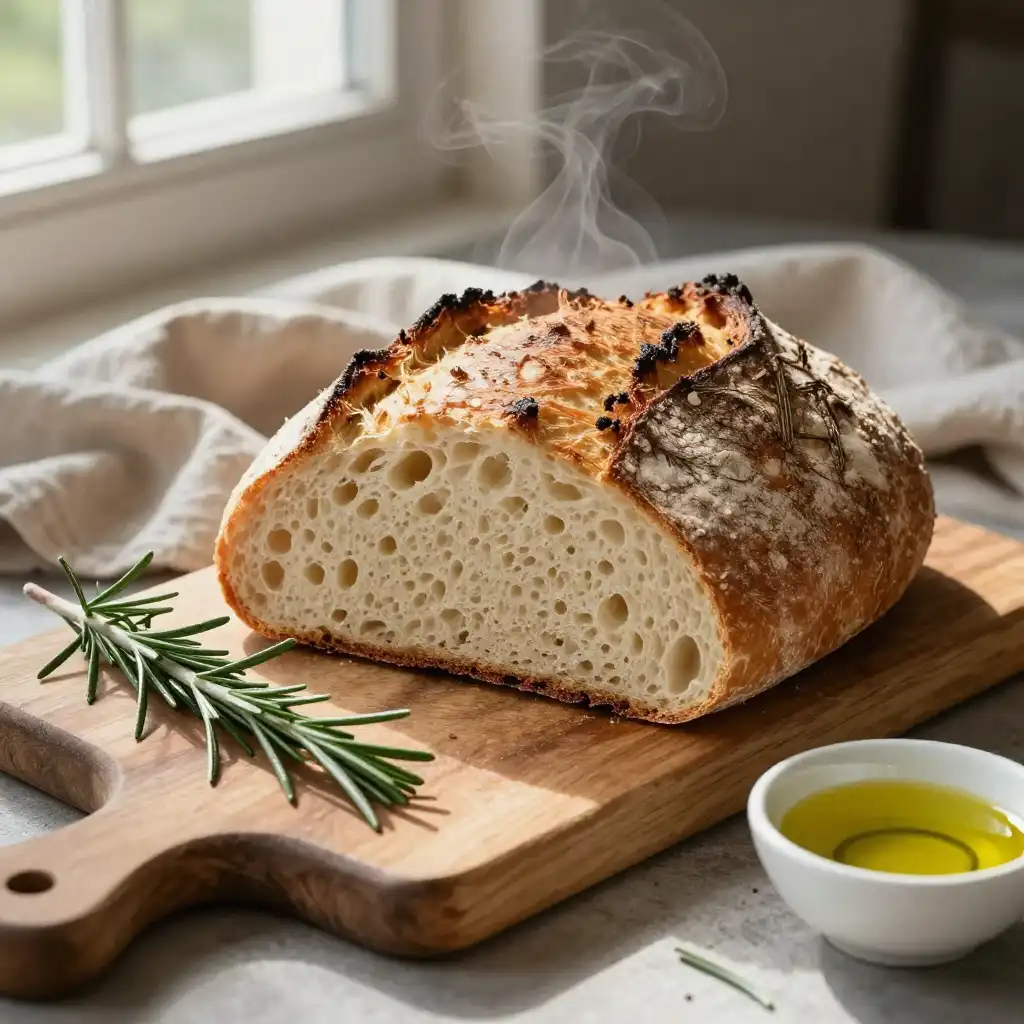 Easy No-Knead Artisan Dutch Oven Bread plated dish